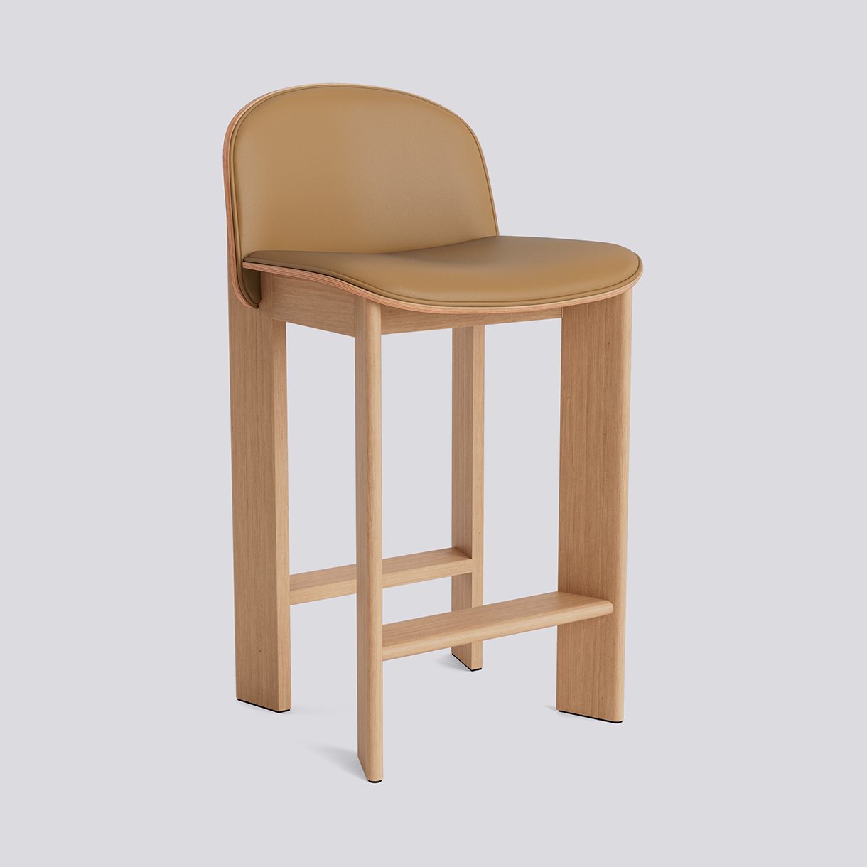 Chisel 35 Bar stool Low w. Backrest H65 Standard glider-Lacquered oak Front upholstery-Grano-Cognac