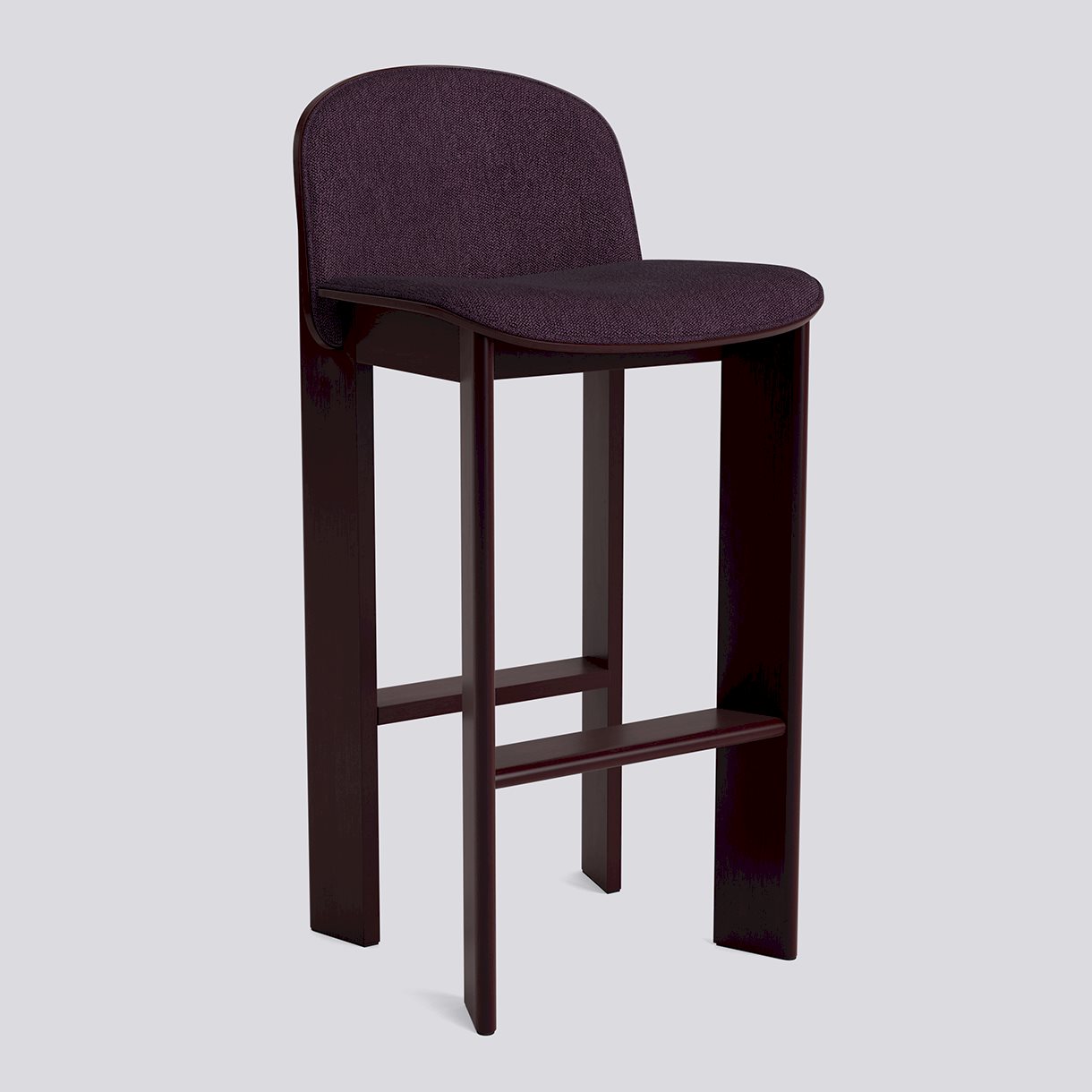 Chisel 35 Bar stool High w. Backrest H75 Standard glider-Dark bordeaux lacquered beech Front upholstery-Turf-Burgundy